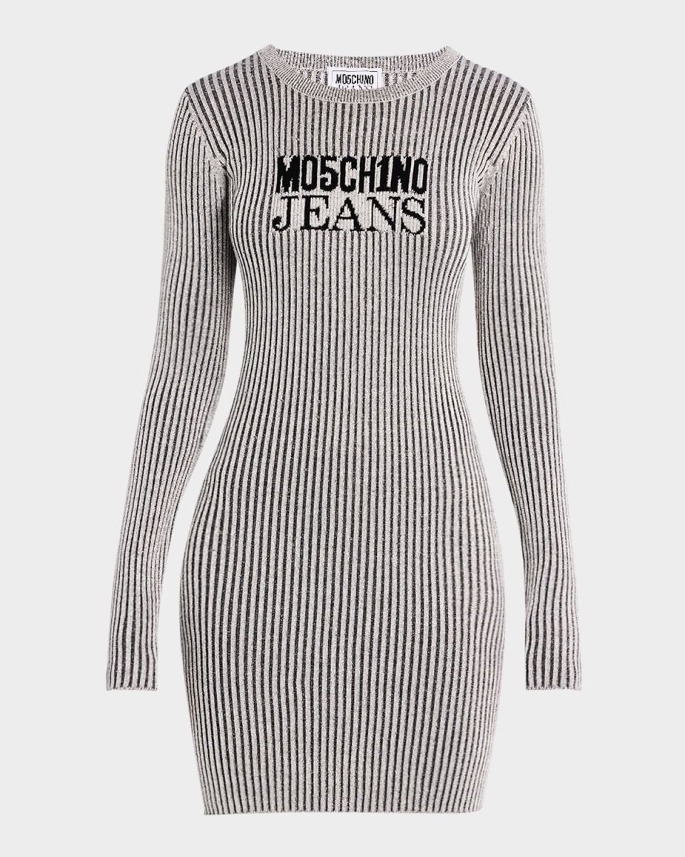 Long-Sleeve Lurex Logo Mini Dress